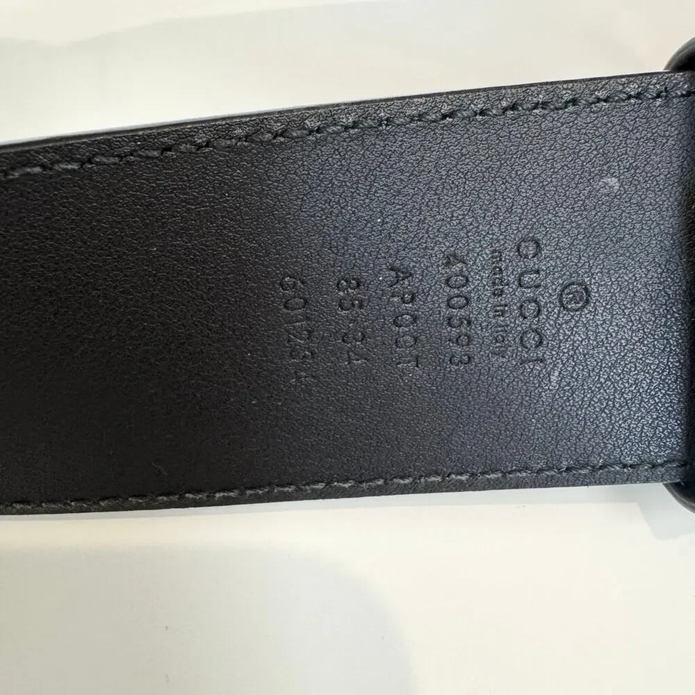 GUCCI Black Leather Gold GG Belt Marmont Wide With Box Size 85 34